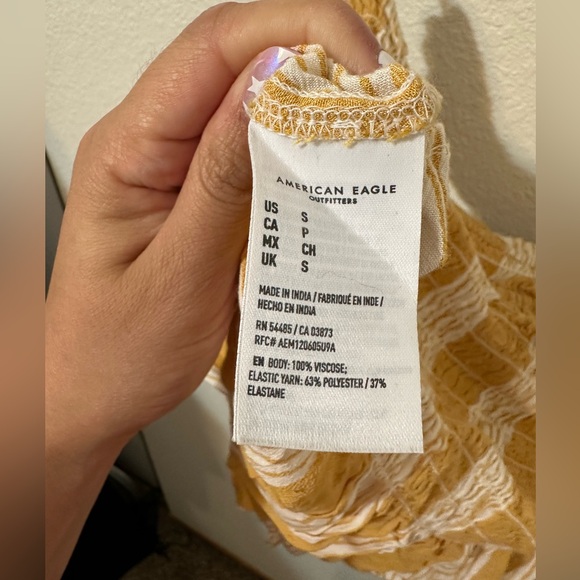 EUC AMERICAN EAGLE Peplum Ruched Yellow & White Striped Tube Top - Picture 7 of 8